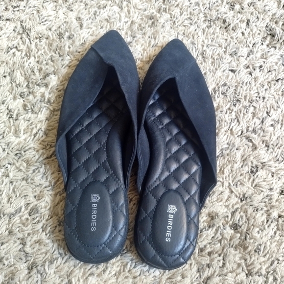 Birdies The Swan  Black Leather/Suede Pointy Toes Slip-On Mules sz 8 - Picture 5 of 6